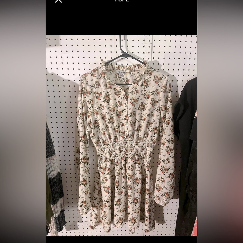 J for Justify long sleeved dress. Cream and green.